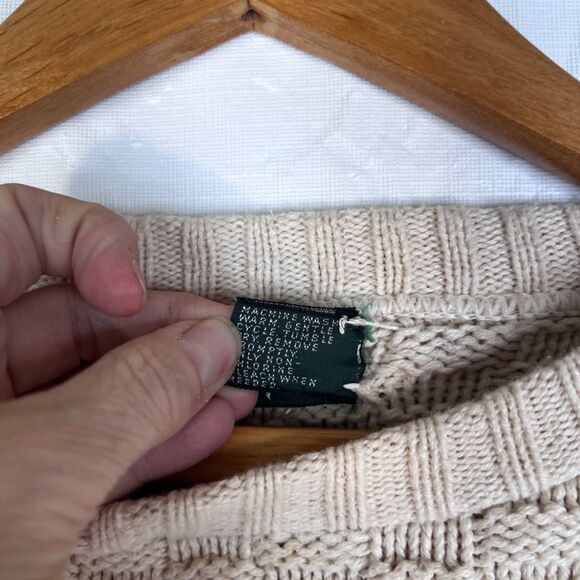 Hunt Club Preppy Cable Knit Striped Fisherman Sweater 100% Cotton Size MD VTG - Picture 6 of 7